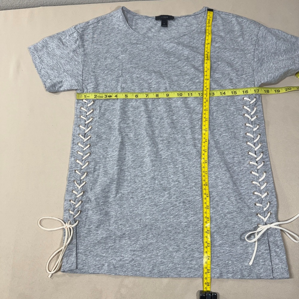 J. Crew Women's Heather Gray Lace Up Side Tie Cotton T-Shirt Size S Short Sleeve - Picture 4 of 11